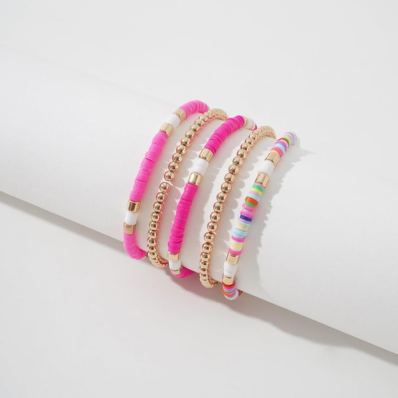 GOOJIDS Surfer Heishi Clay Bead Bracelets for Women Bohemian Stackable Gold Plated Beaded Stretch Bracelets Elastic Layering Friendship Bracelets Set Boho Jewelry - Image 3